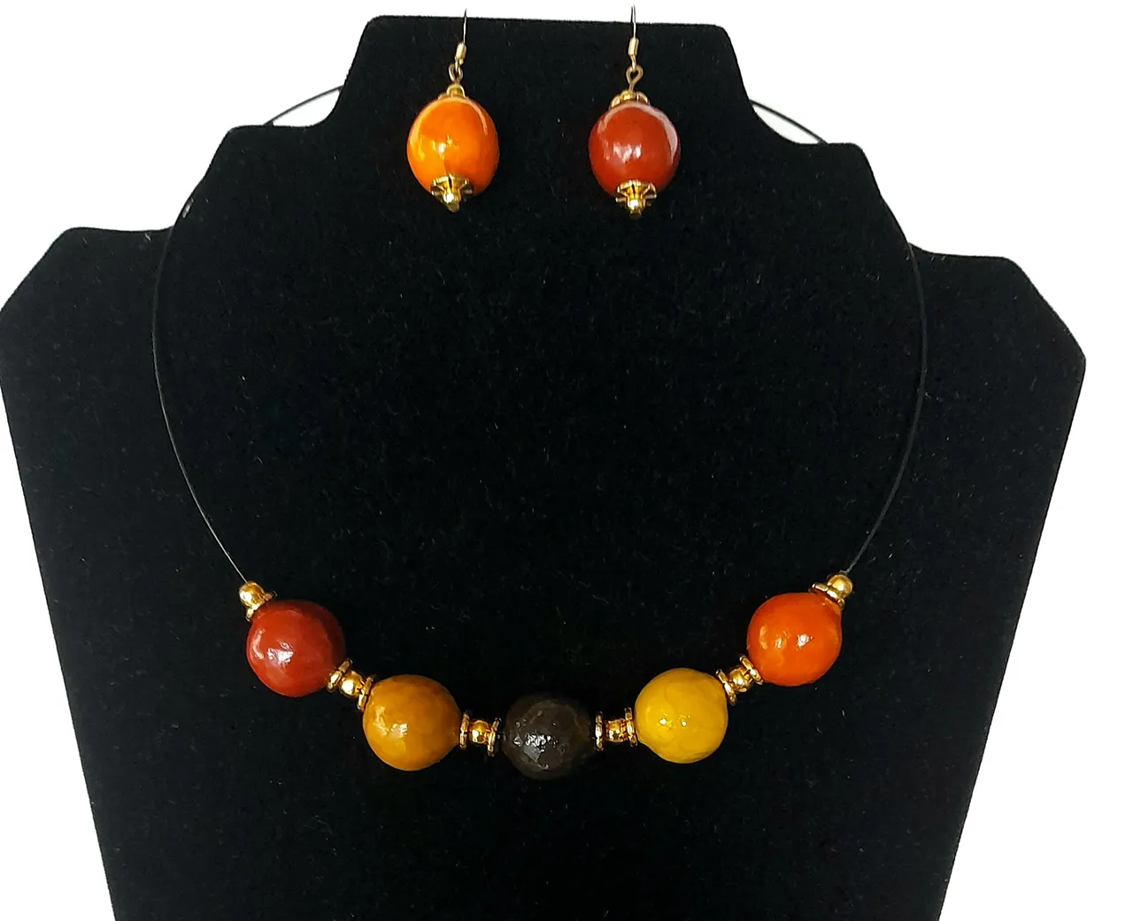 Parure de perles orange et ambre
